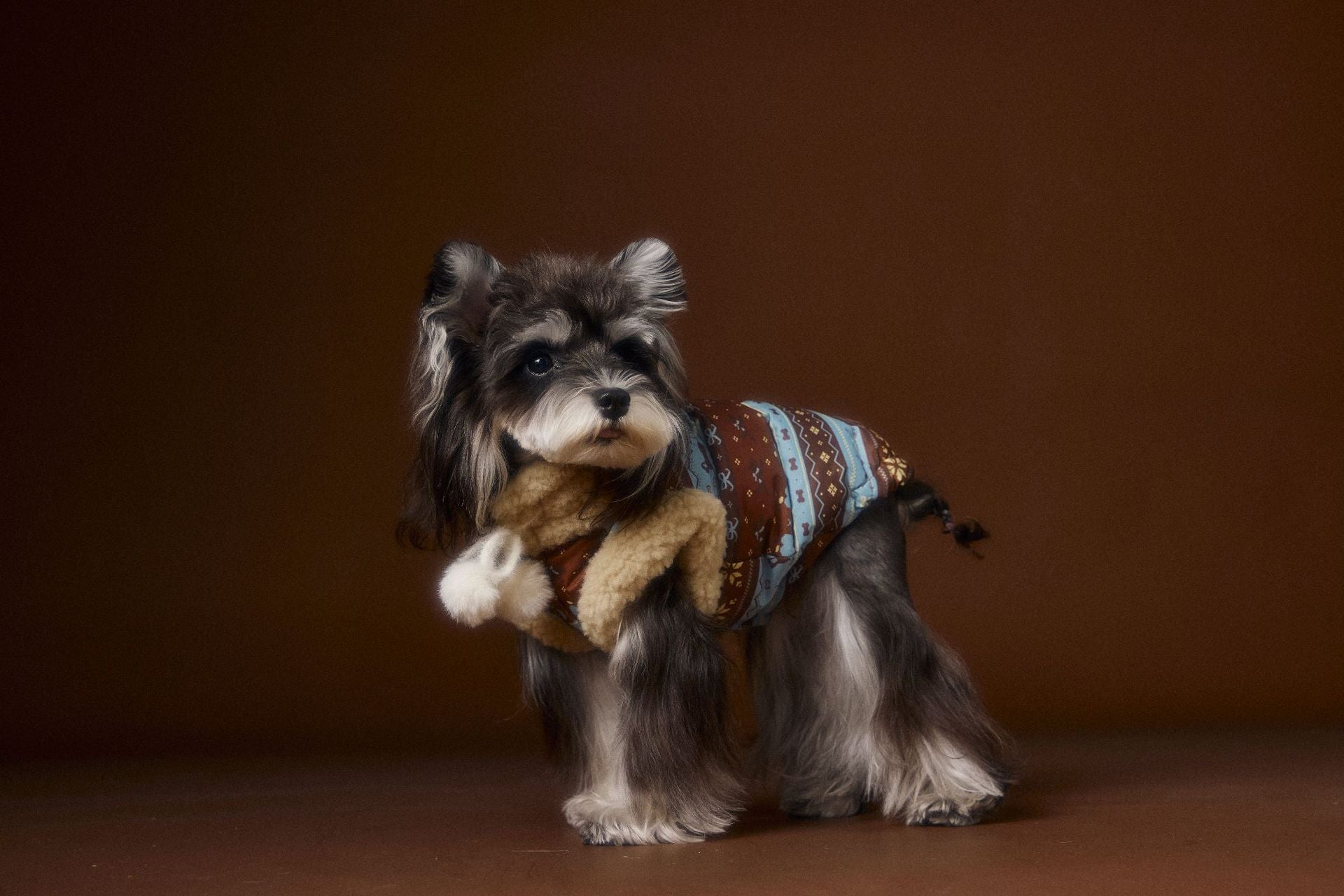 Fair Isle Reindeer Puffer Vest Warm Fleece Dog Winter Jacket