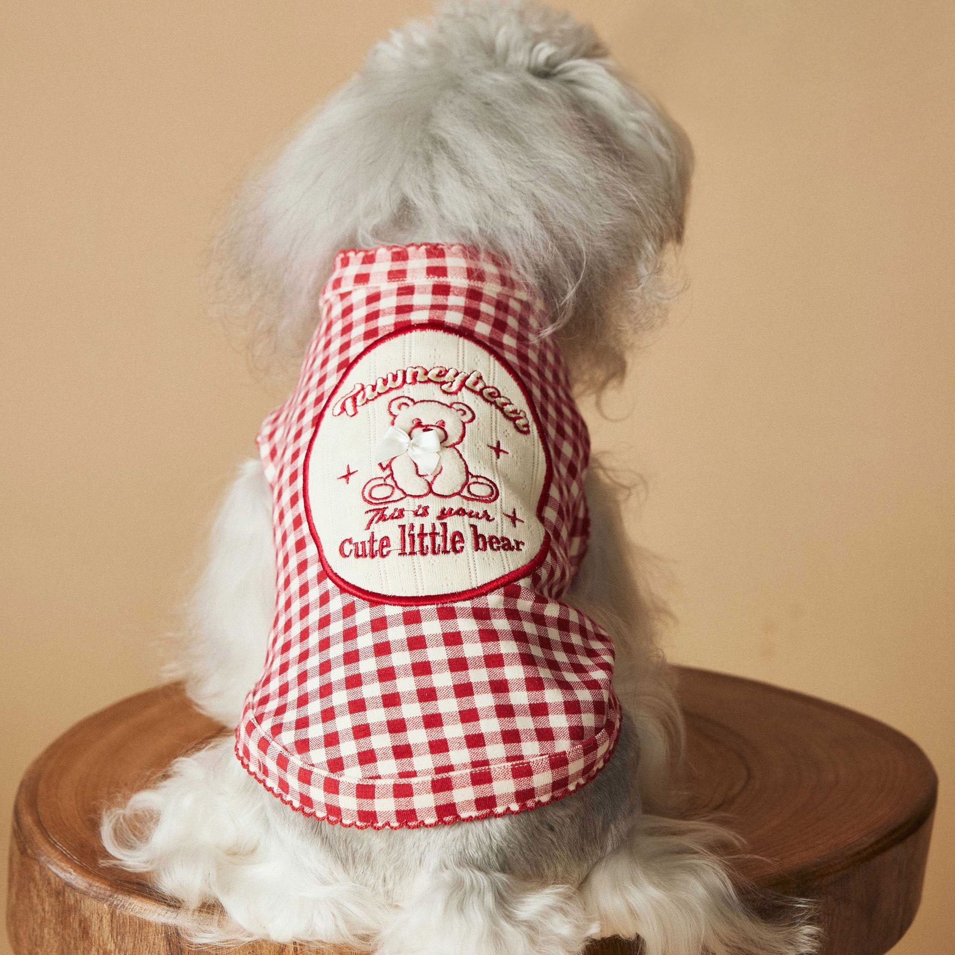 Red Gingham Bear Patch Dog Vest