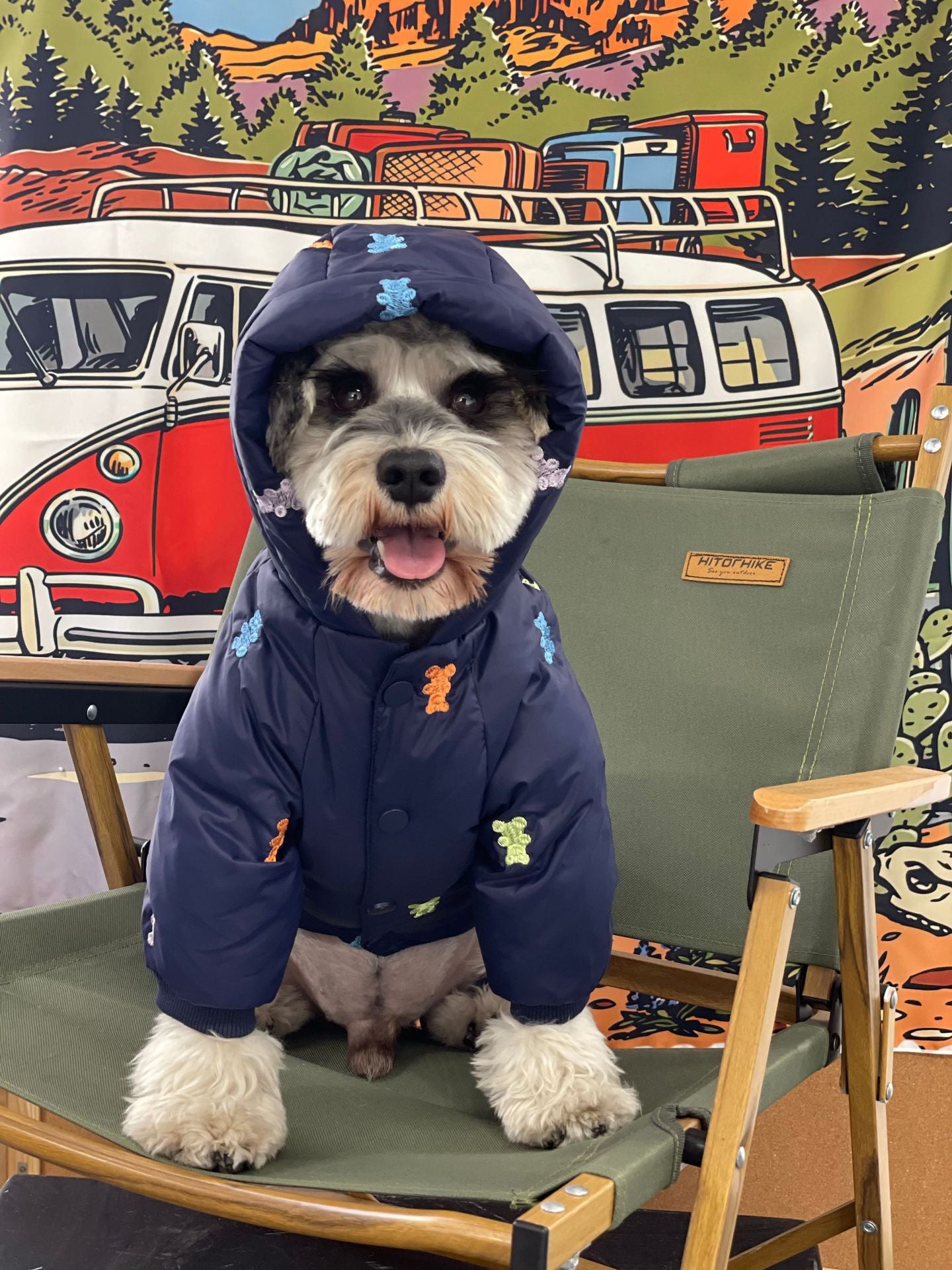 Embroidered Teddy Bear Hooded Dog Puffer Jacket