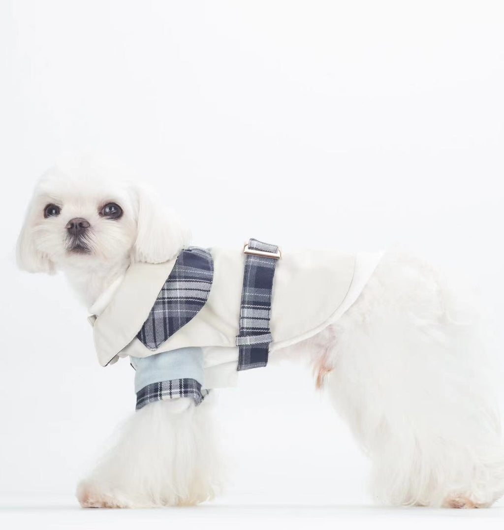 Plaid Trench Harness Jacket Dog Outfit