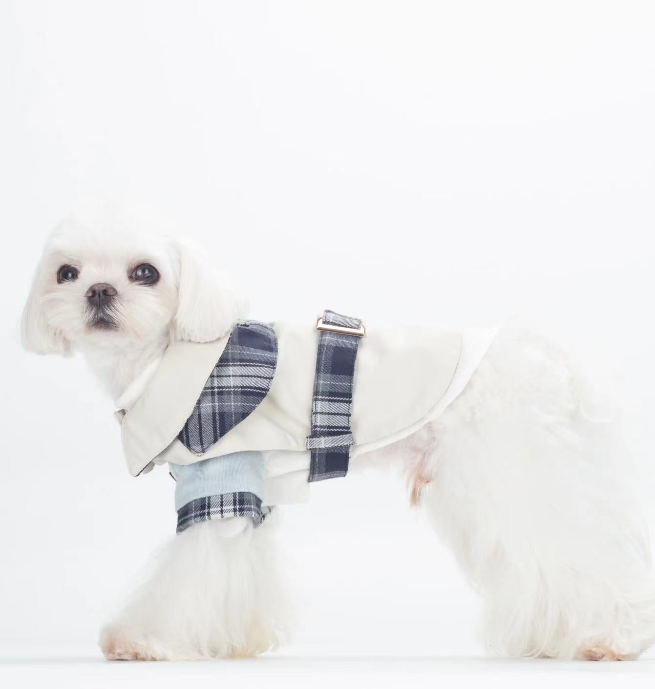 Plaid Trench Harness Jacket Dog Outfit