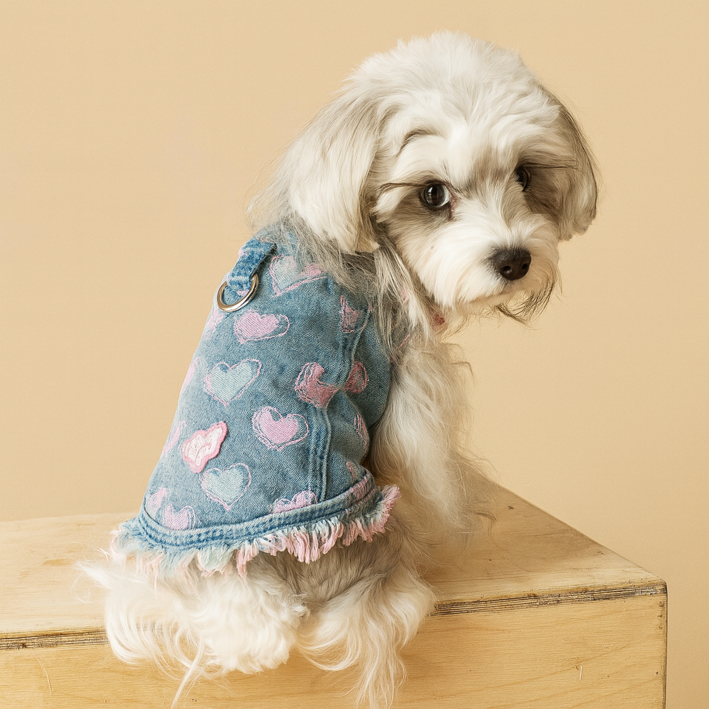 Heart Denim Vest Sleeveless Dog Jacket