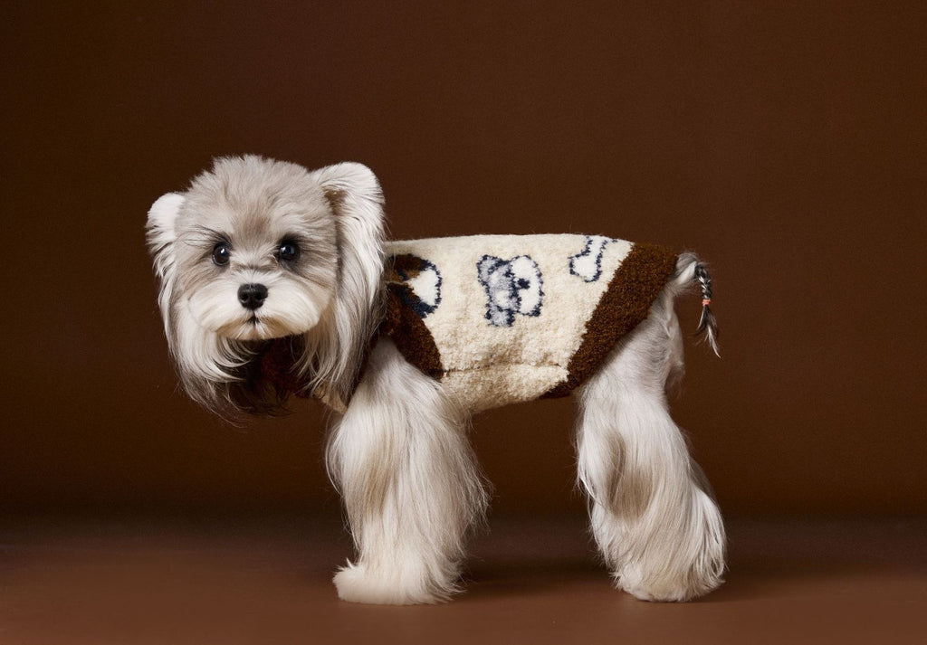 Vintage Knit Dog Sweater with Cartoon Embroidery