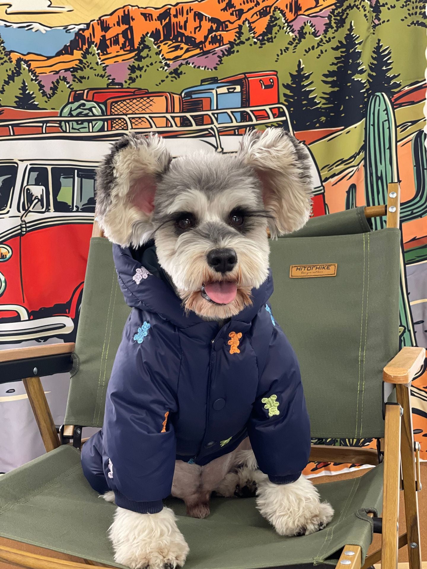 Embroidered Teddy Bear Hooded Dog Puffer Jacket