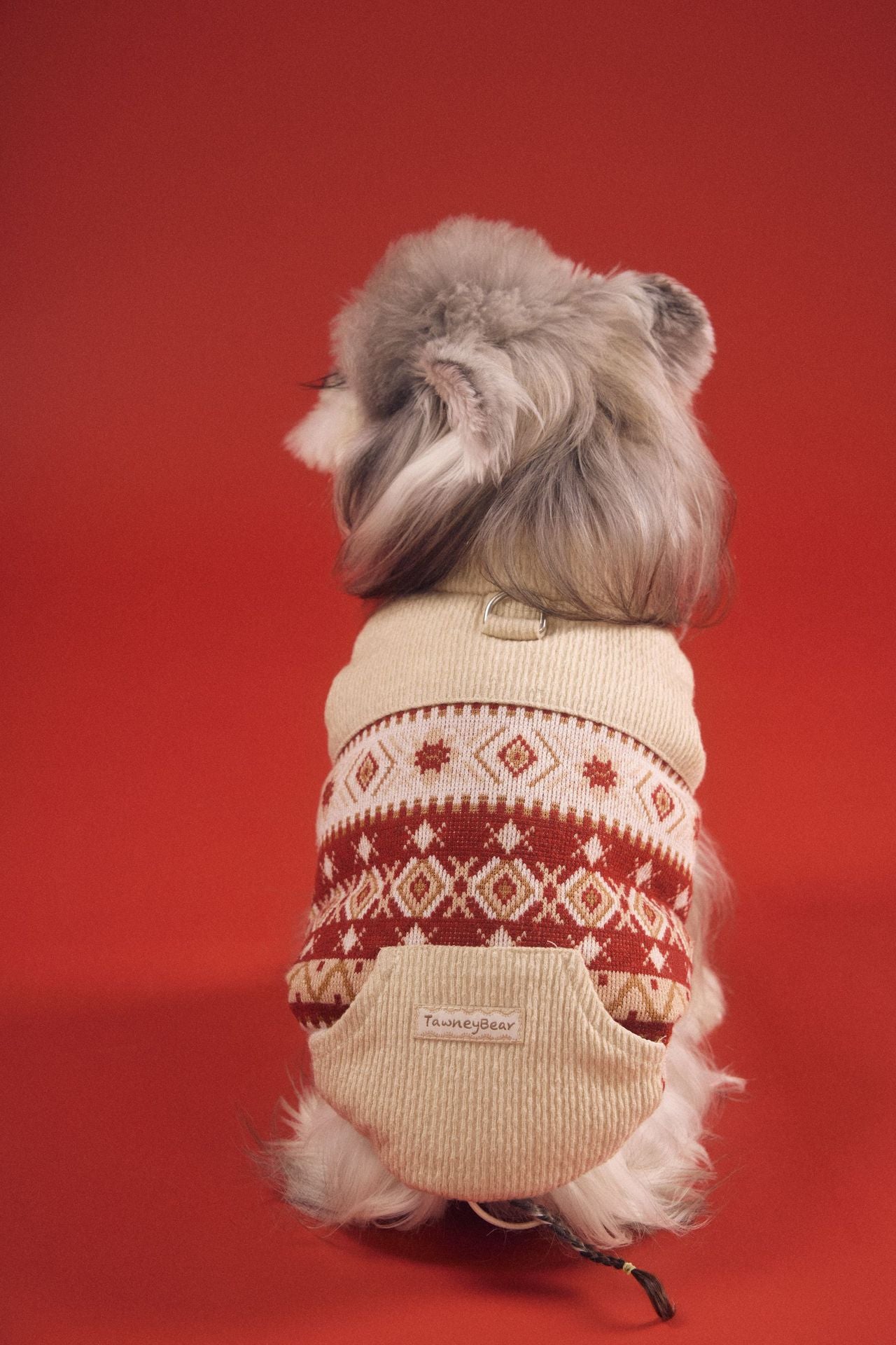 Fair Isle Knit Dog Vest with Corduroy Trim