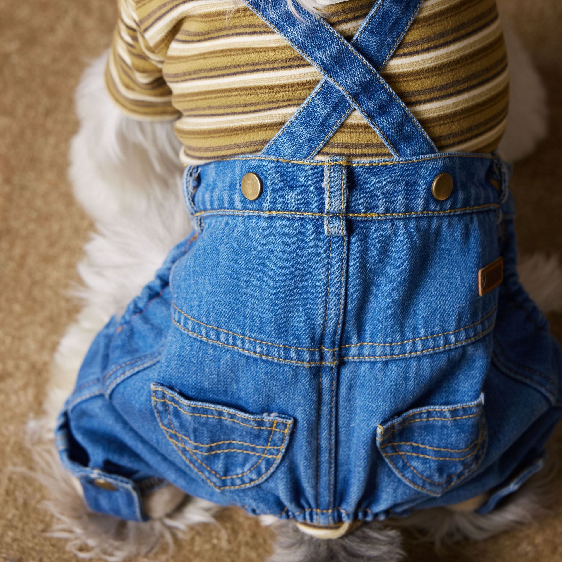 Vintage Striped Fleece-Lined Denim Overalls