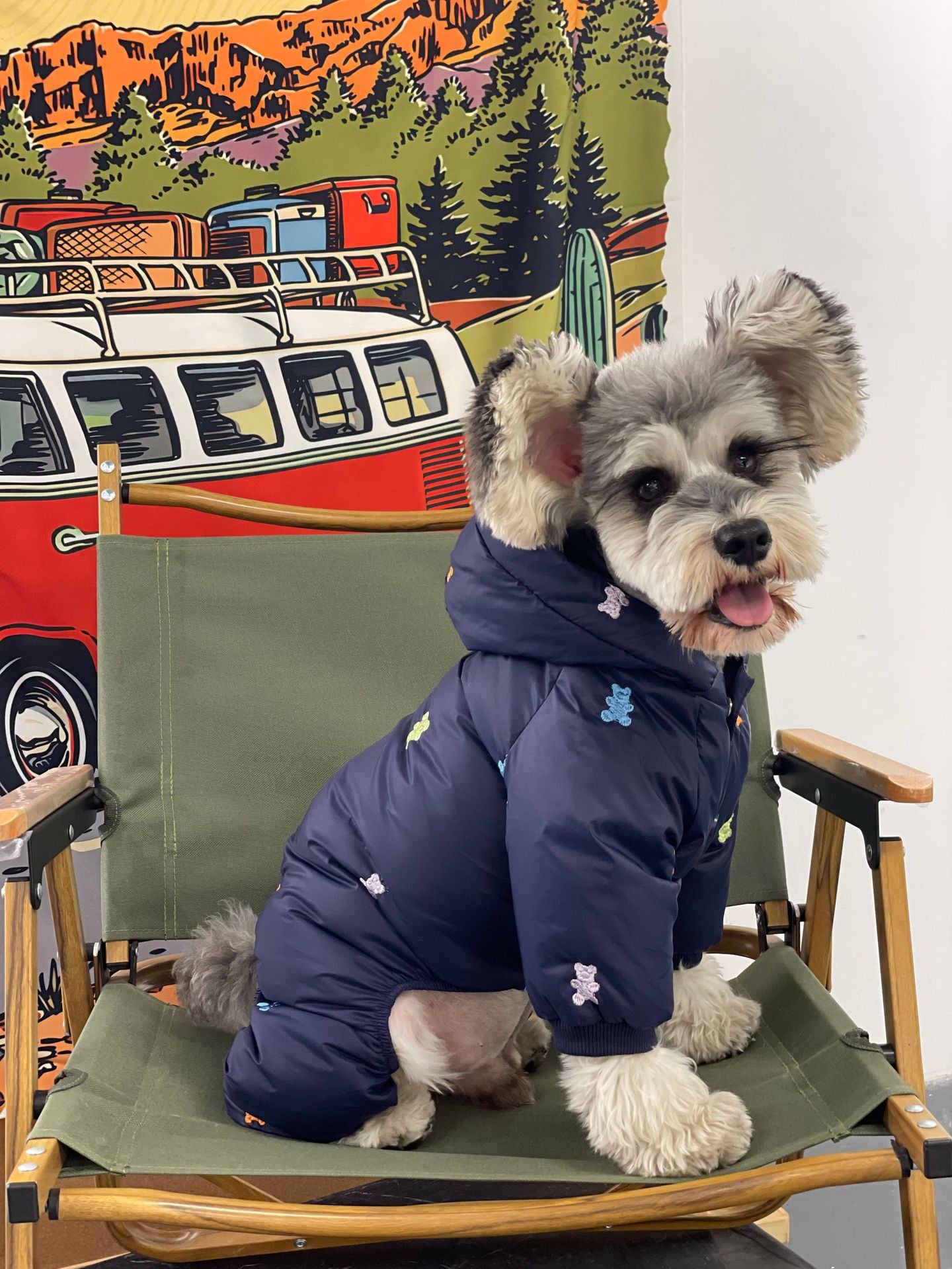 Embroidered Teddy Bear Hooded Dog Puffer Jacket