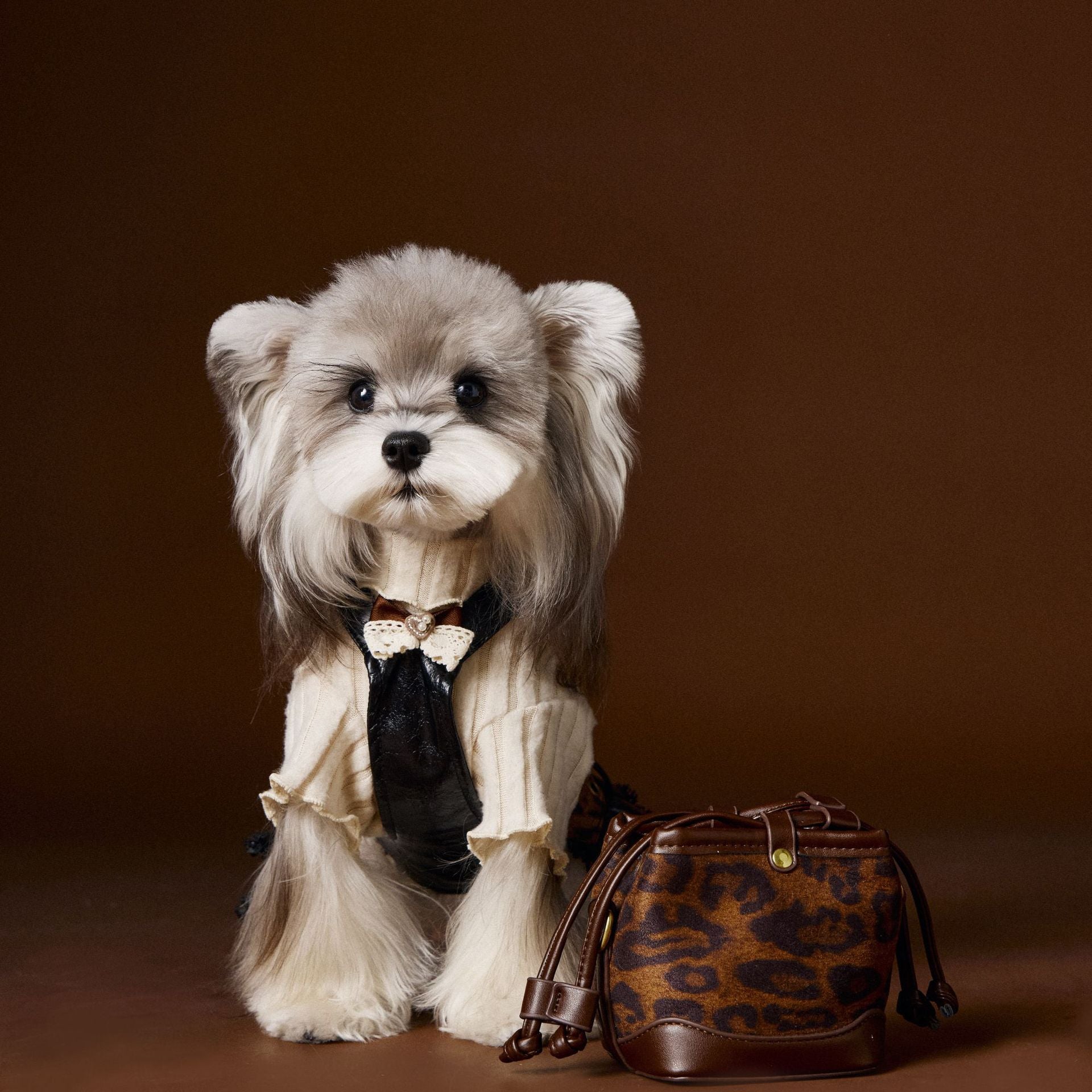 Leopard Ruffle Suspender Leather Dress