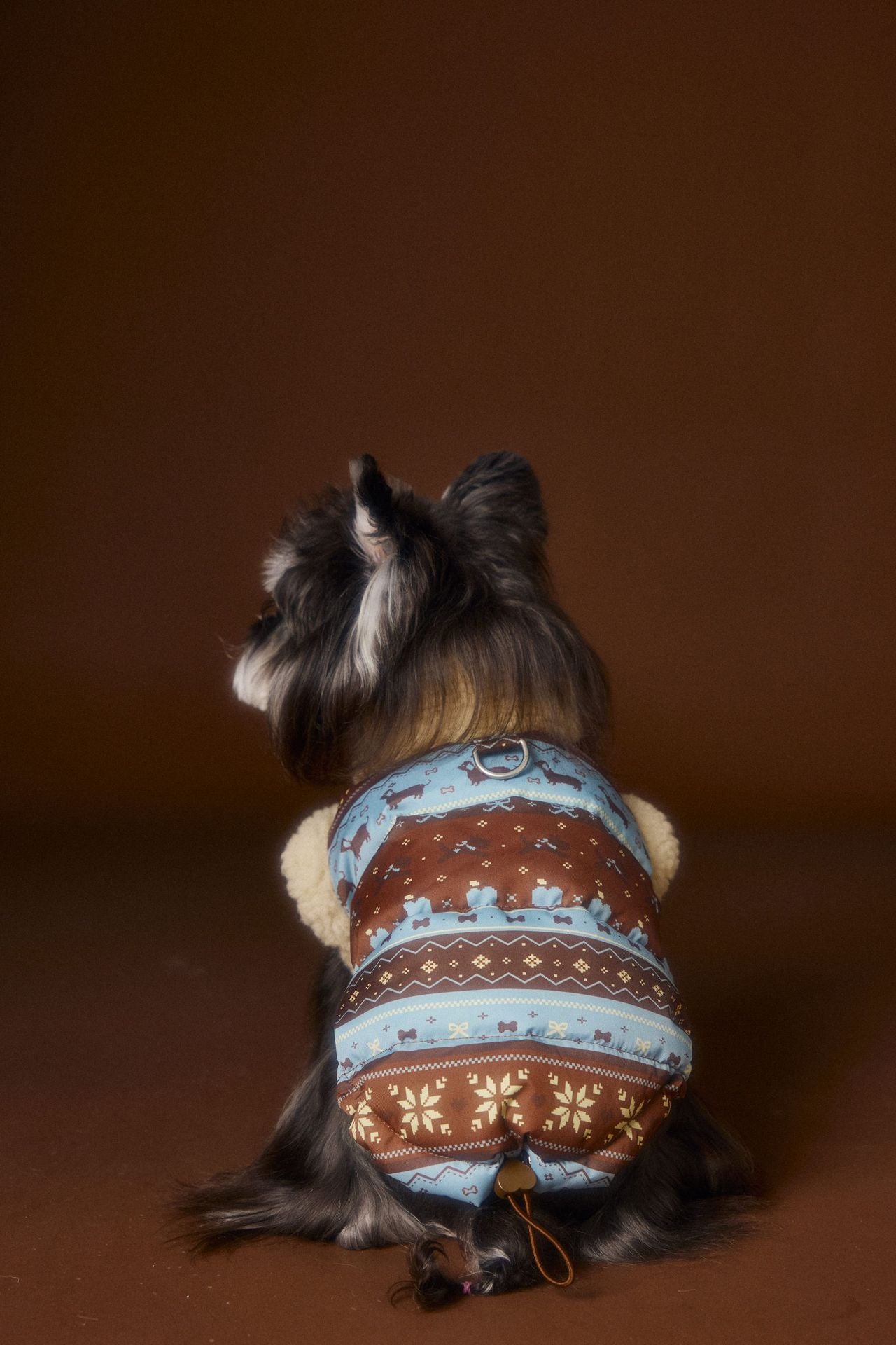 Fair Isle Reindeer Puffer Vest Warm Fleece Dog Winter Jacket