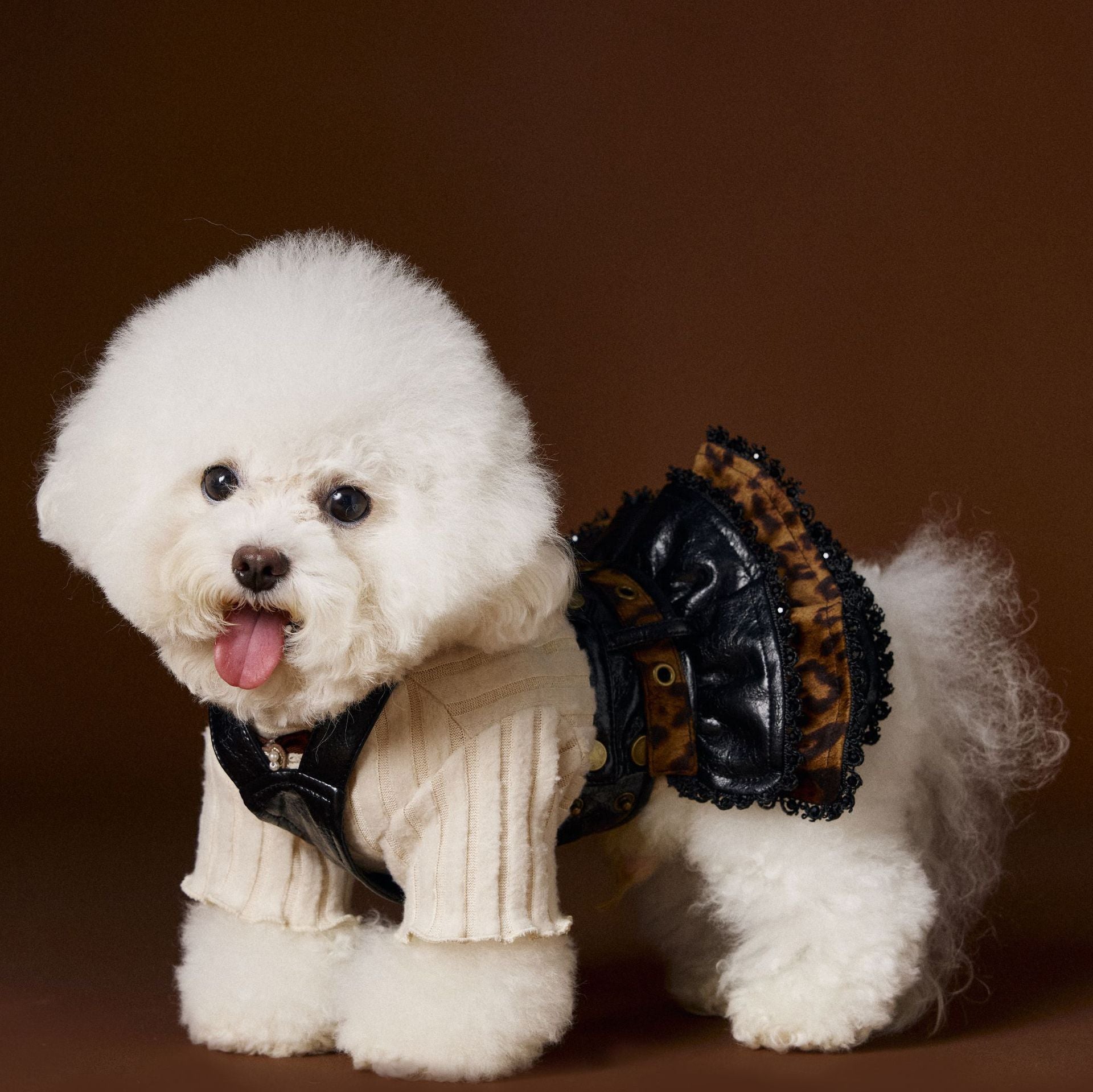 Leopard Ruffle Suspender Leather Dress