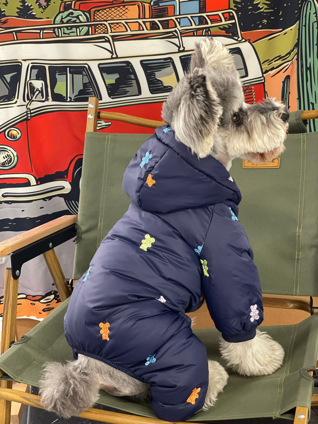 Embroidered Teddy Bear Hooded Dog Puffer Jacket