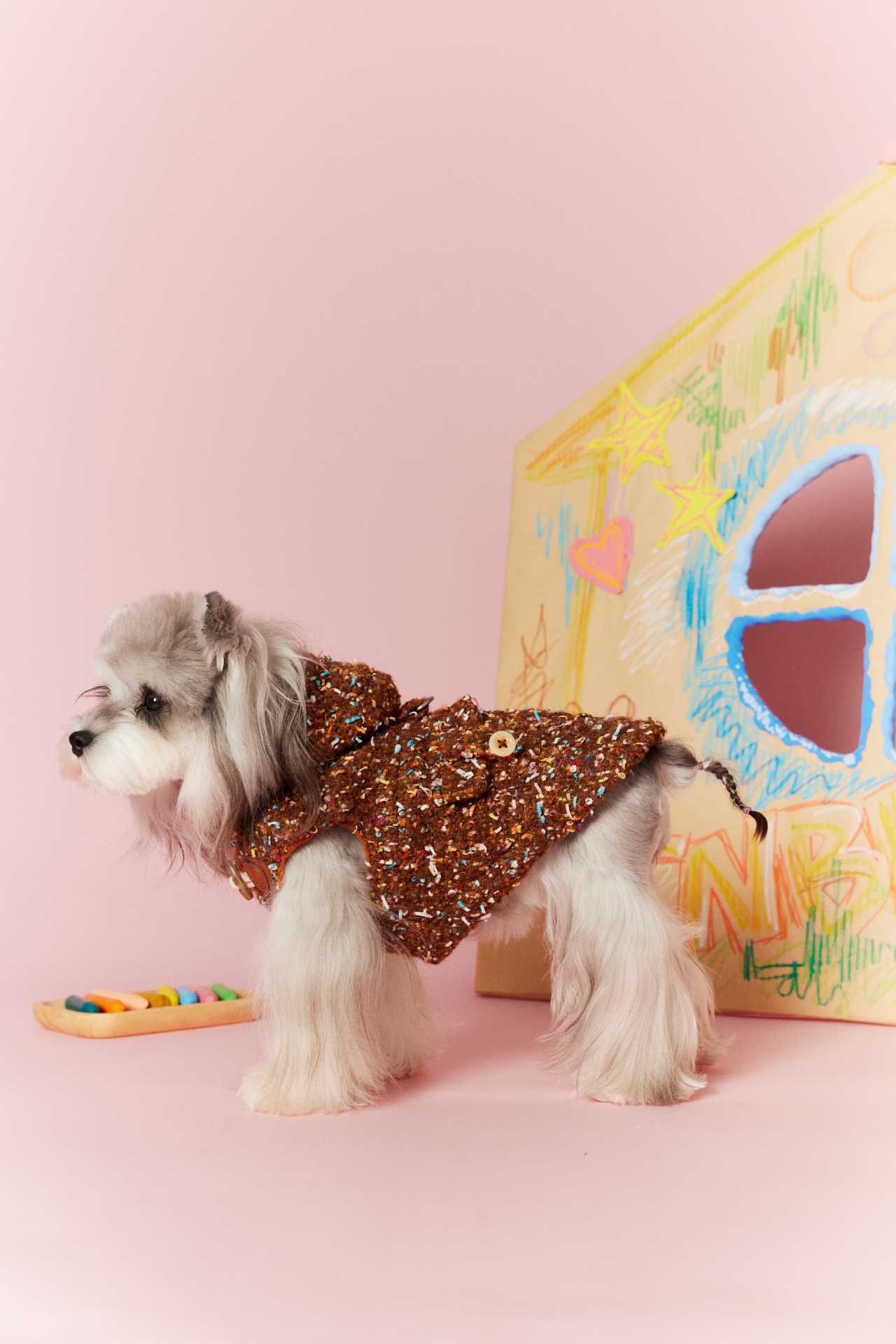 Confetti Tweed Toggle Hooded Dog Vest