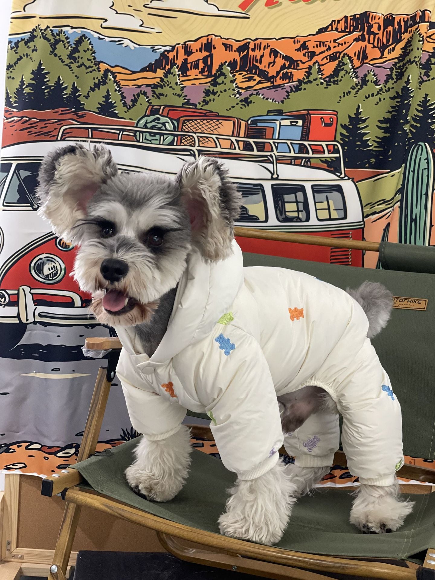 Embroidered Teddy Bear Hooded Dog Puffer Jacket