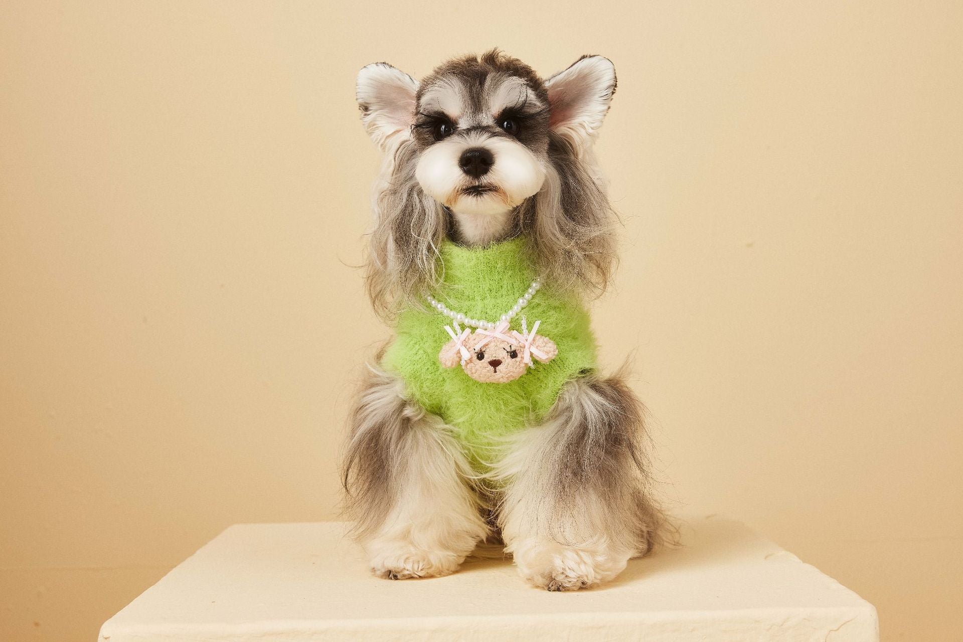 Fluffy Knit Dog Vest with Teddy Face