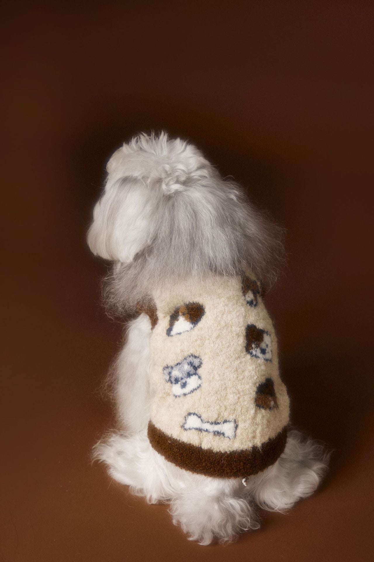 Vintage Knit Dog Sweater with Cartoon Embroidery