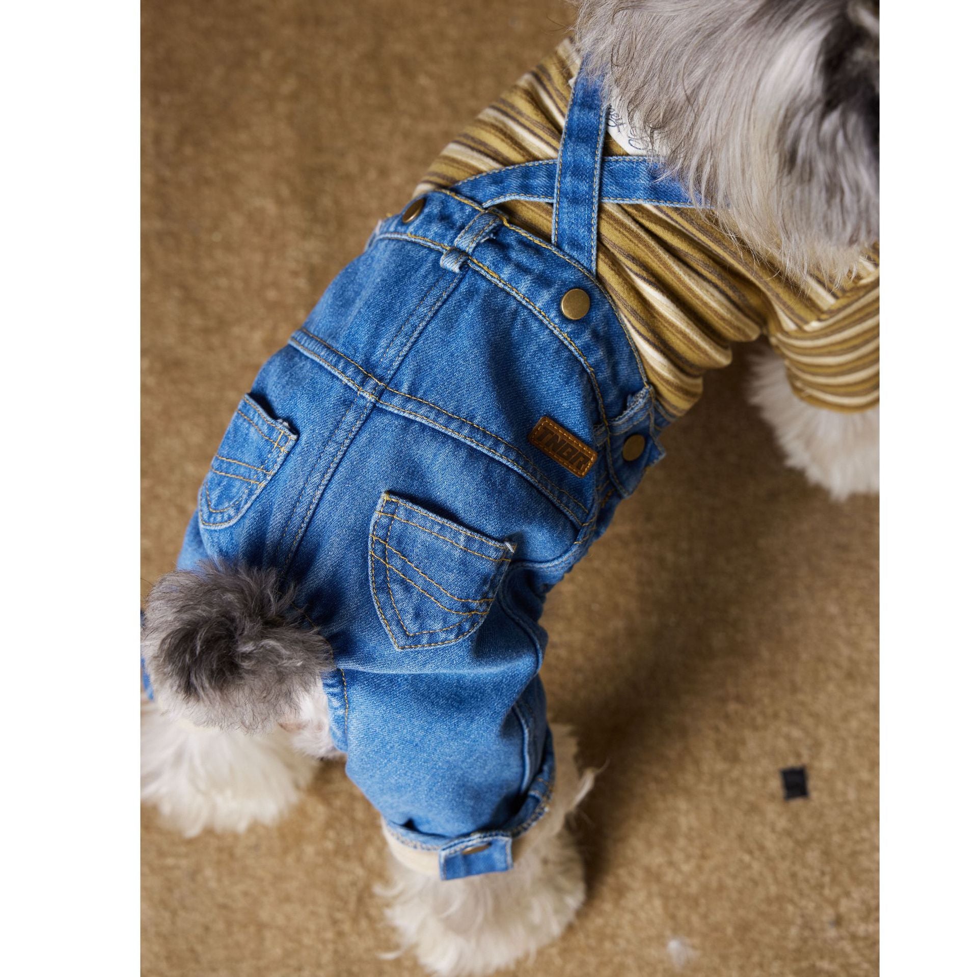 Vintage Striped Fleece-Lined Denim Overalls
