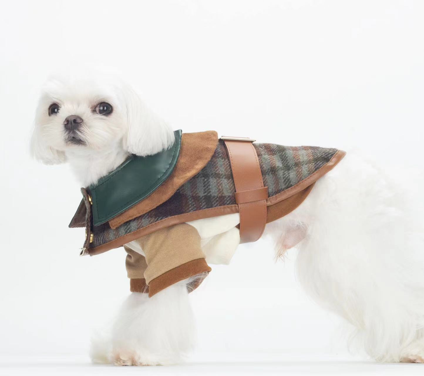 Vintage Plaid Cape Coat with Faux Leather Trim