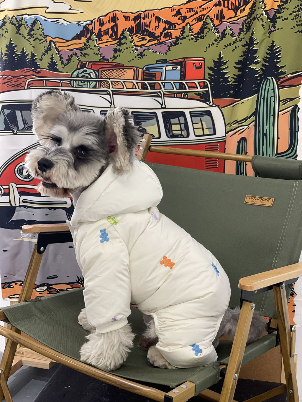 Embroidered Teddy Bear Hooded Dog Puffer Jacket