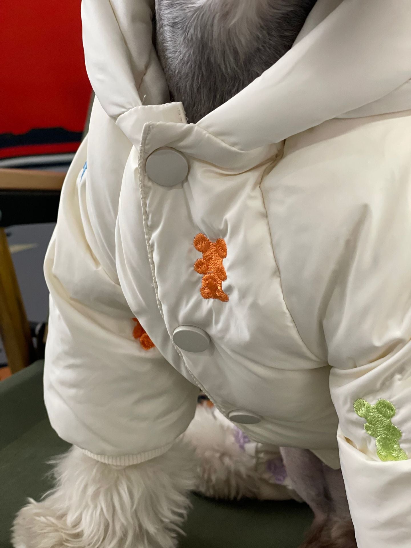 Embroidered Teddy Bear Hooded Dog Puffer Jacket